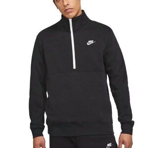 Nike Sportswear Club Men's Brushed-Back 1/2 Zip Pullover in Black White